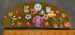 Soviet Union / USSR Russian Military Hat / Pilotka w/ 25 Pins / Patches